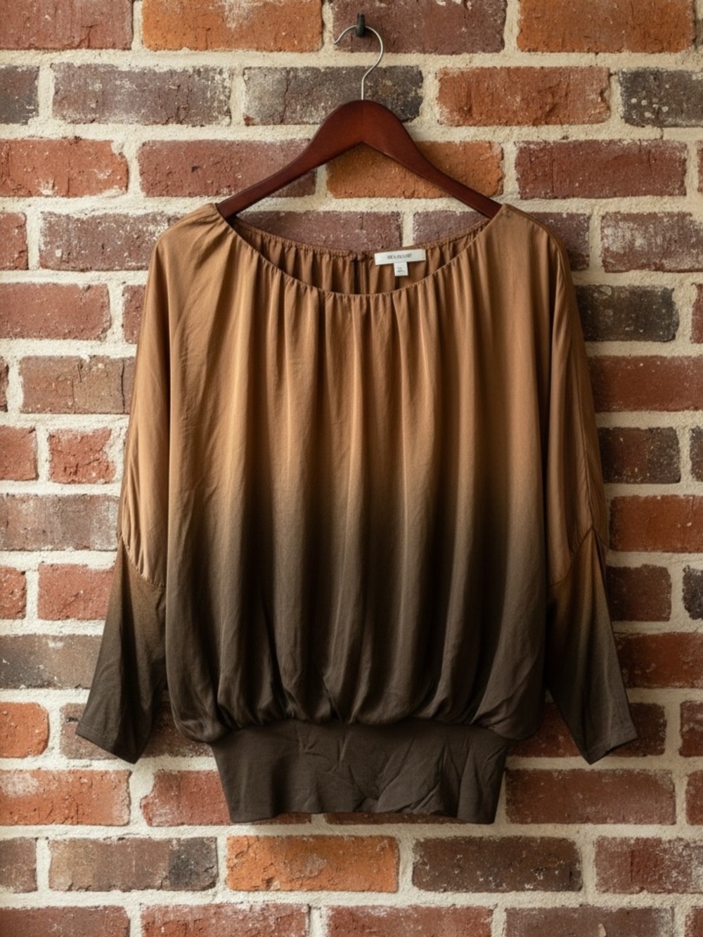 Charlie B Ombre Silk Blend Blouse Brown Tan Dolman Long Sleeve Size S